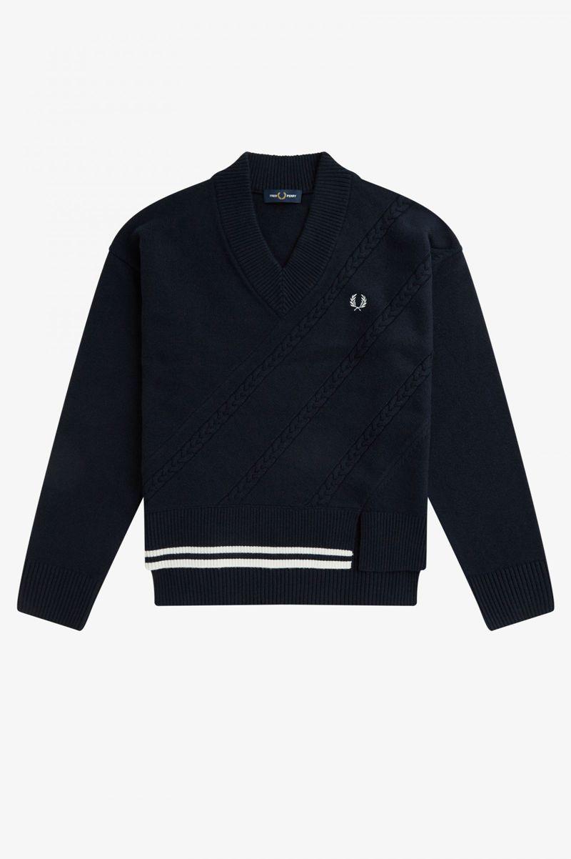 Navy Fred Perry Split Hem Cable Knit Jumper Women's Knitwear | PH 1933YXFU